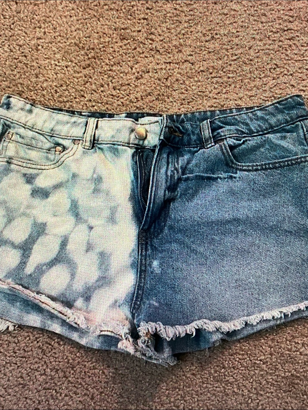 Forever 21 Two-Tone Blue Tie-Dye & Dark Denim Cutoff Shorts